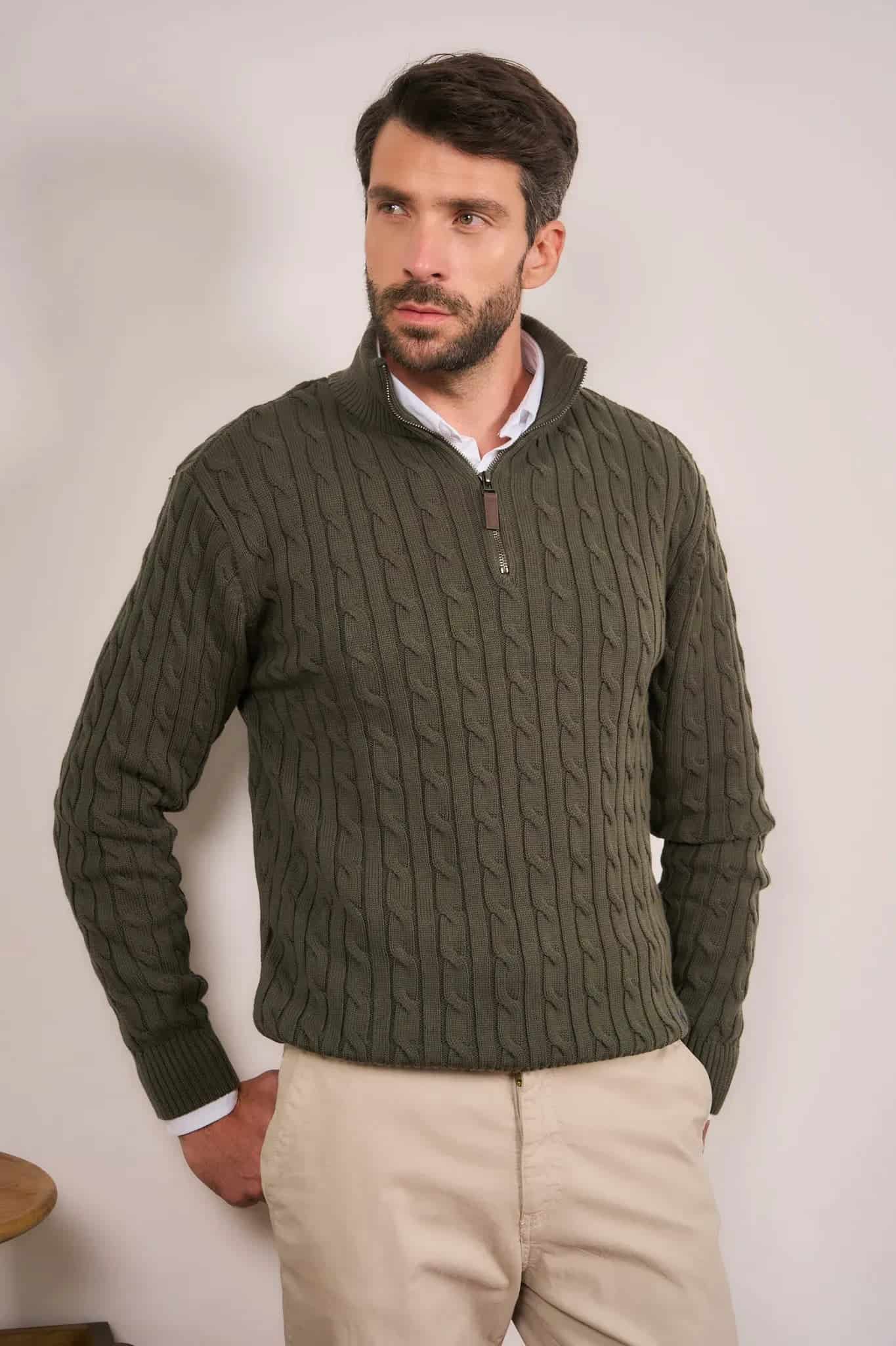 Suéter Halfzip Trenzado Hombre Verde - miniatura 5