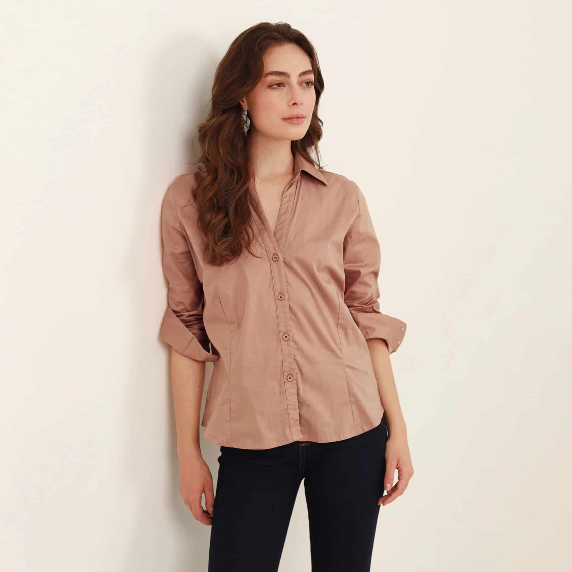 Blusa abierta cuello sport manga larga con pinzas de entalle - miniatura 4