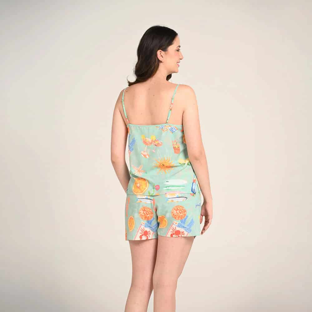 Conjunto Pijama Camisa Manga Corta y Short Mujer Estampado Verano. - miniatura 3