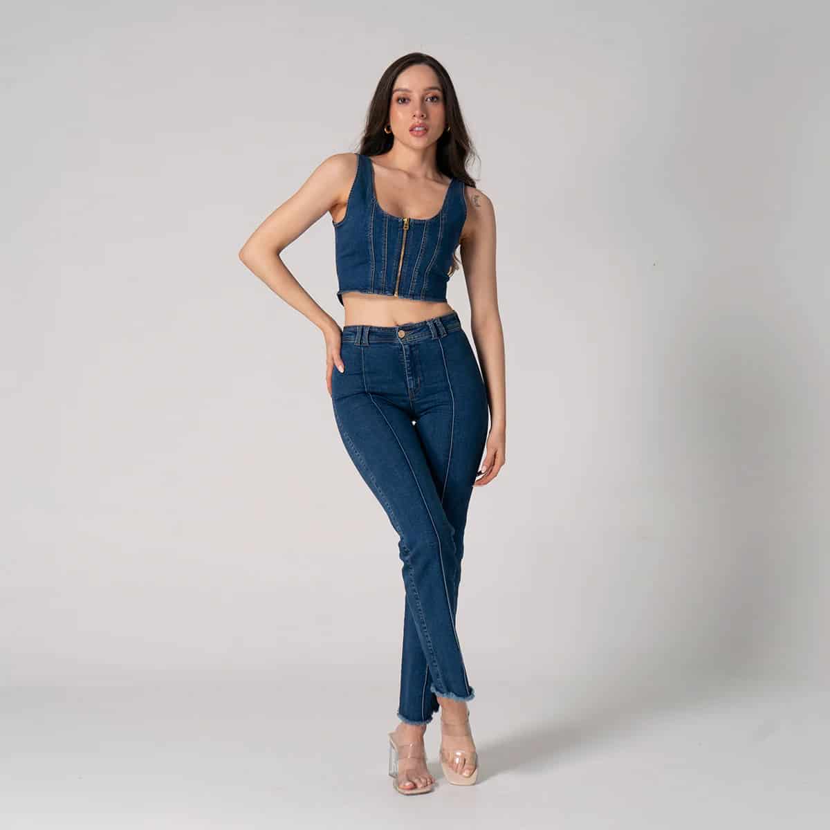 Blusa Crop Top Denim Slim Fava - miniatura 6