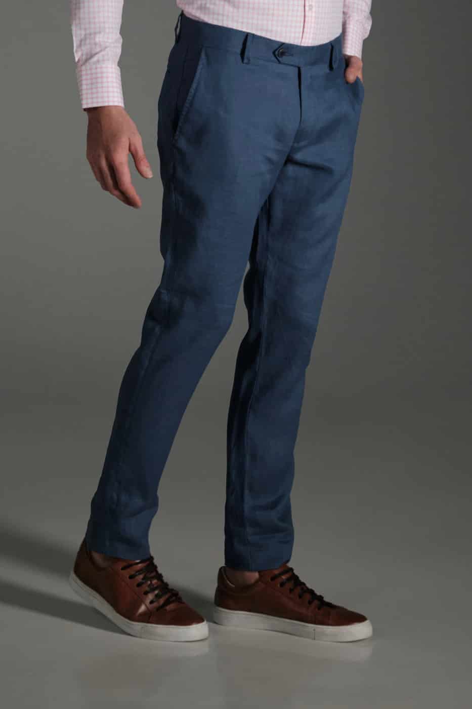 Pantalón Slim Lino Azul Medio - miniatura 2