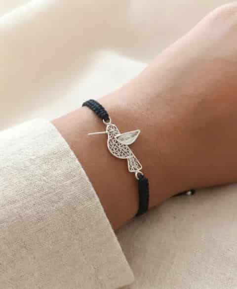 Pulsera Tejida rojo en filigrana corazón-Hilos del Alma - miniatura 1