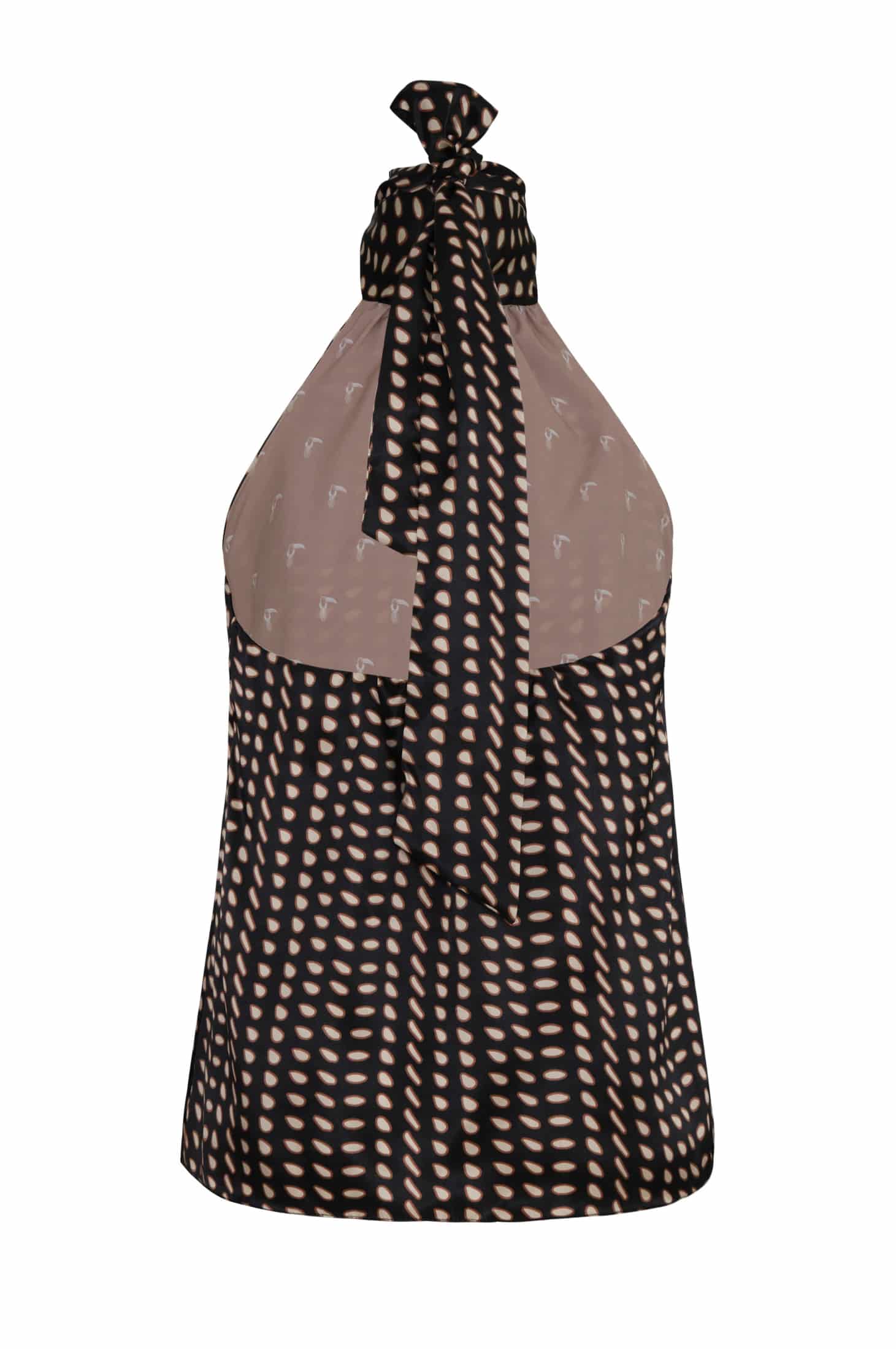 Magdalena Satin Silk Blouse / Black & Ivory Seeds - miniatura 3
