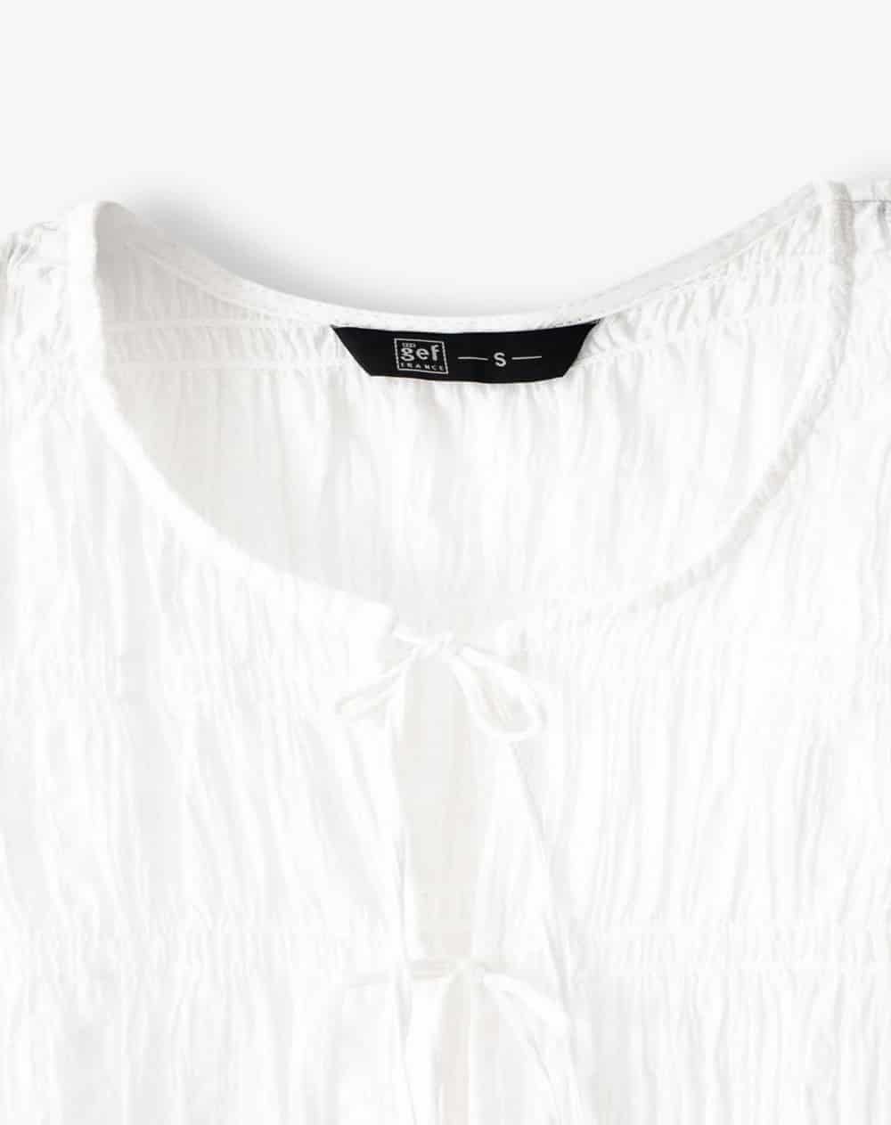 Blusa manga sisa recogidos blanco mujer - miniatura 2