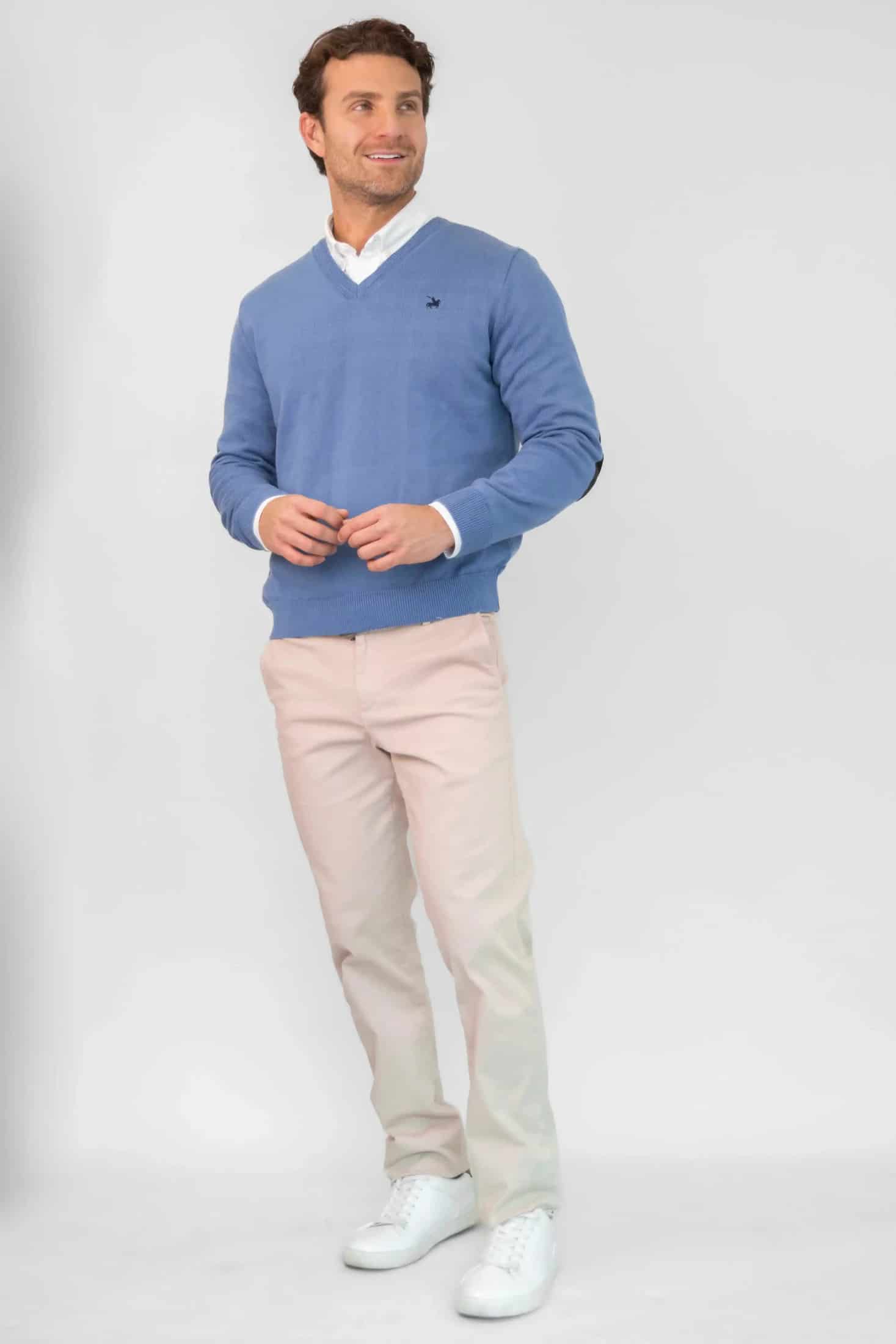 Suéter V neck Hombre Azul Claro - miniatura 3