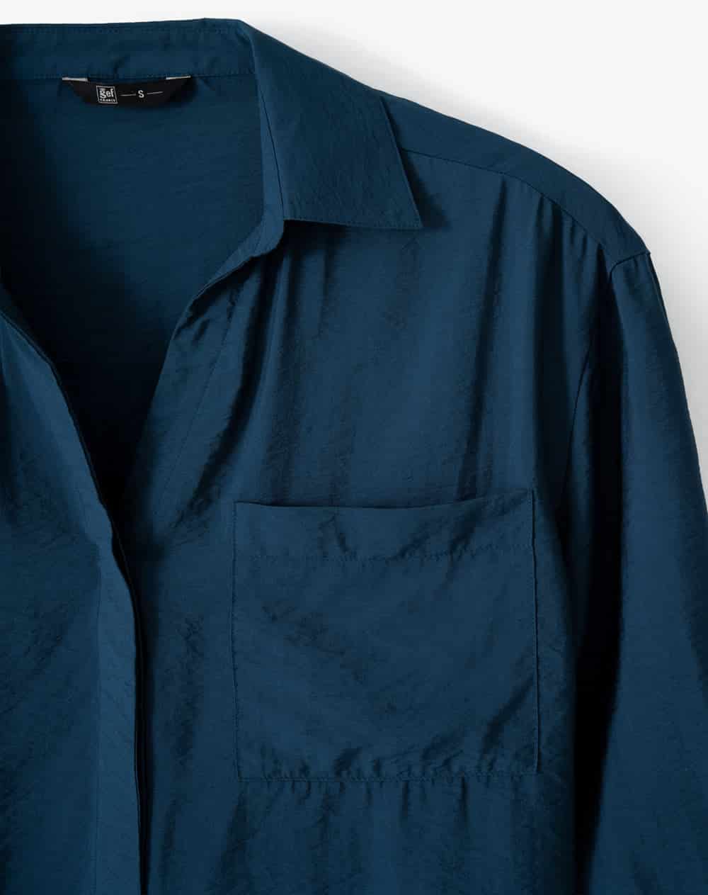 Camisa regular manga larga azul mujer - miniatura 7