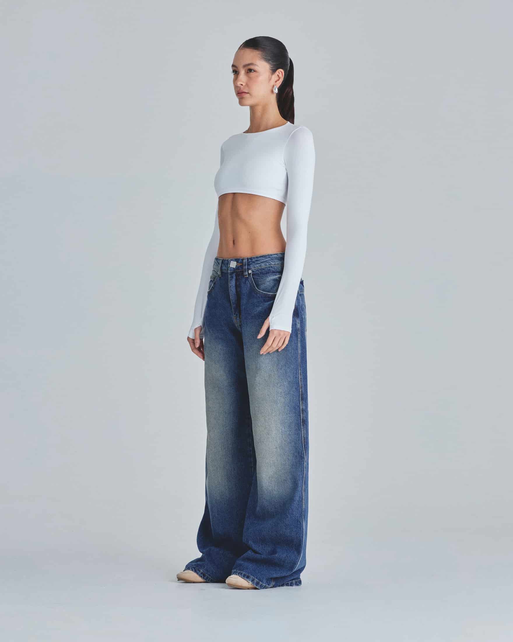 Line Basic Long Sleeve Cropped Tshirt White - miniatura 5