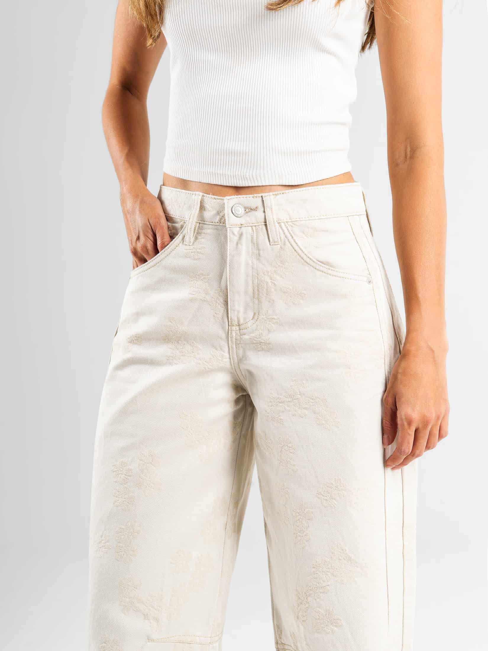 Ref: 0620622 Pantalón wide leg, rígido, detalle de tela bordada, tono natural - miniatura 2