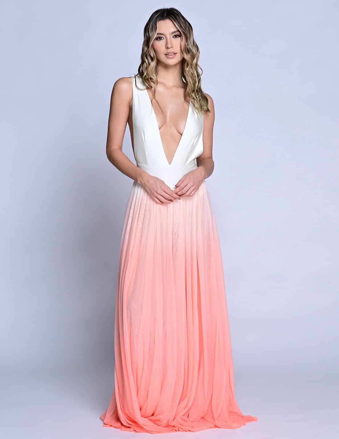 Vestido Equinoccio Ivory + Salmon Flower - miniatura 1