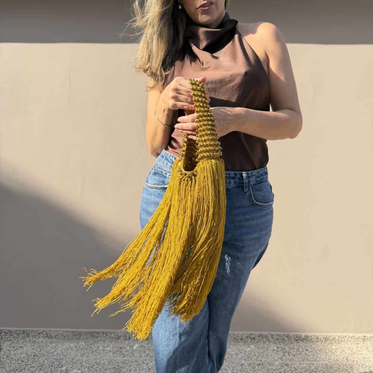 The Cascade Fringe Bag Luxury Handmade Statement Hand Bag - miniatura 2