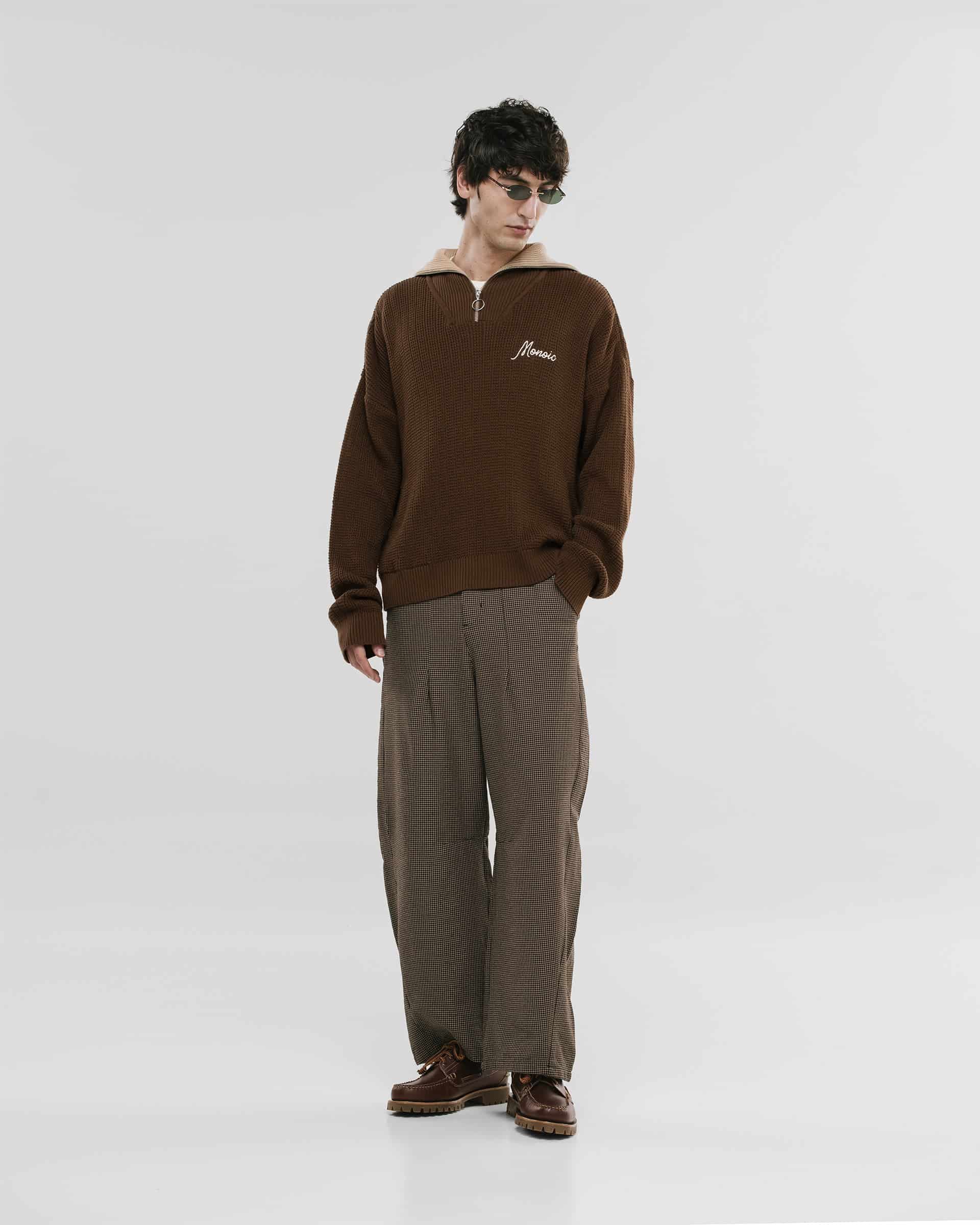 Zip Funnel Neck Knitwear - Café y Crema - miniatura 3