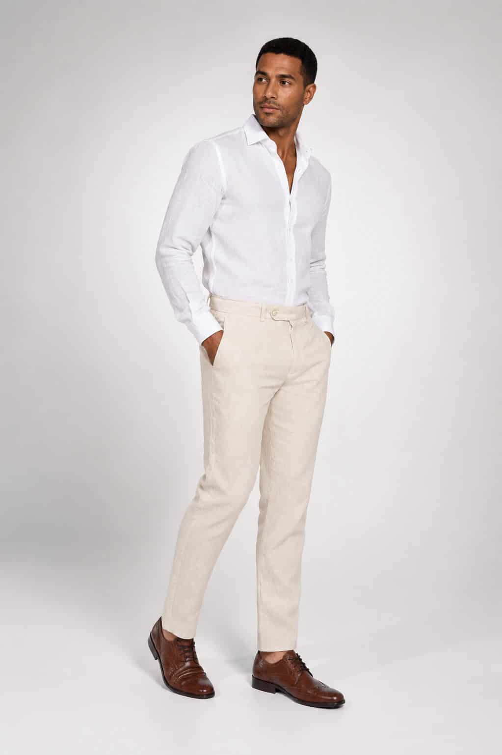 Pantalón Slim Fit Lino Bolivia Arena Rayas - miniatura 1