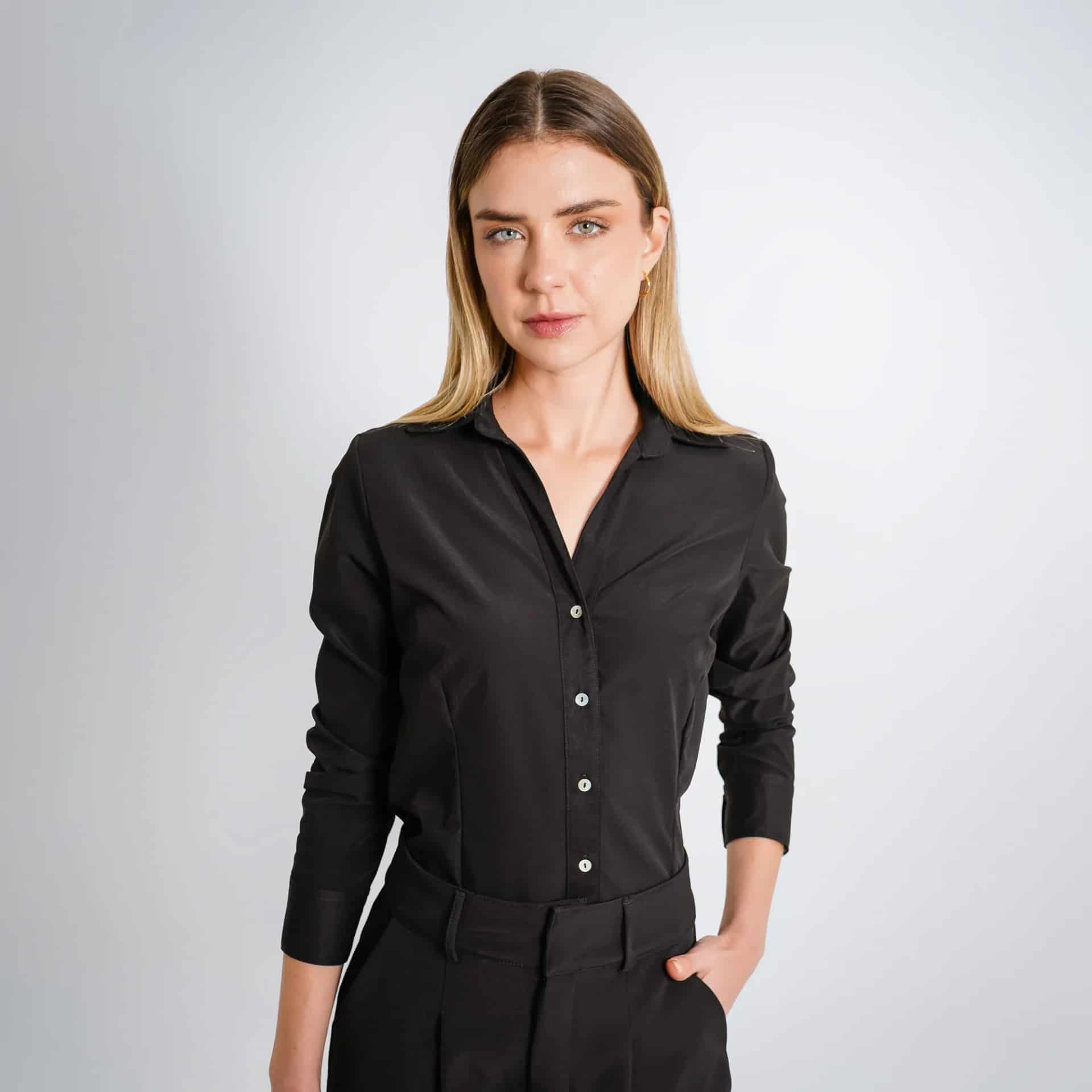 Blusa Cuello Camisero Manga Larga - miniatura 1