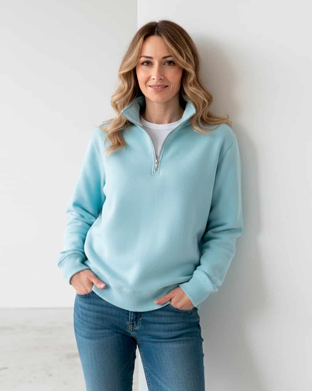 Buzo Cuello alto Mujer Azul Celeste - miniatura 1