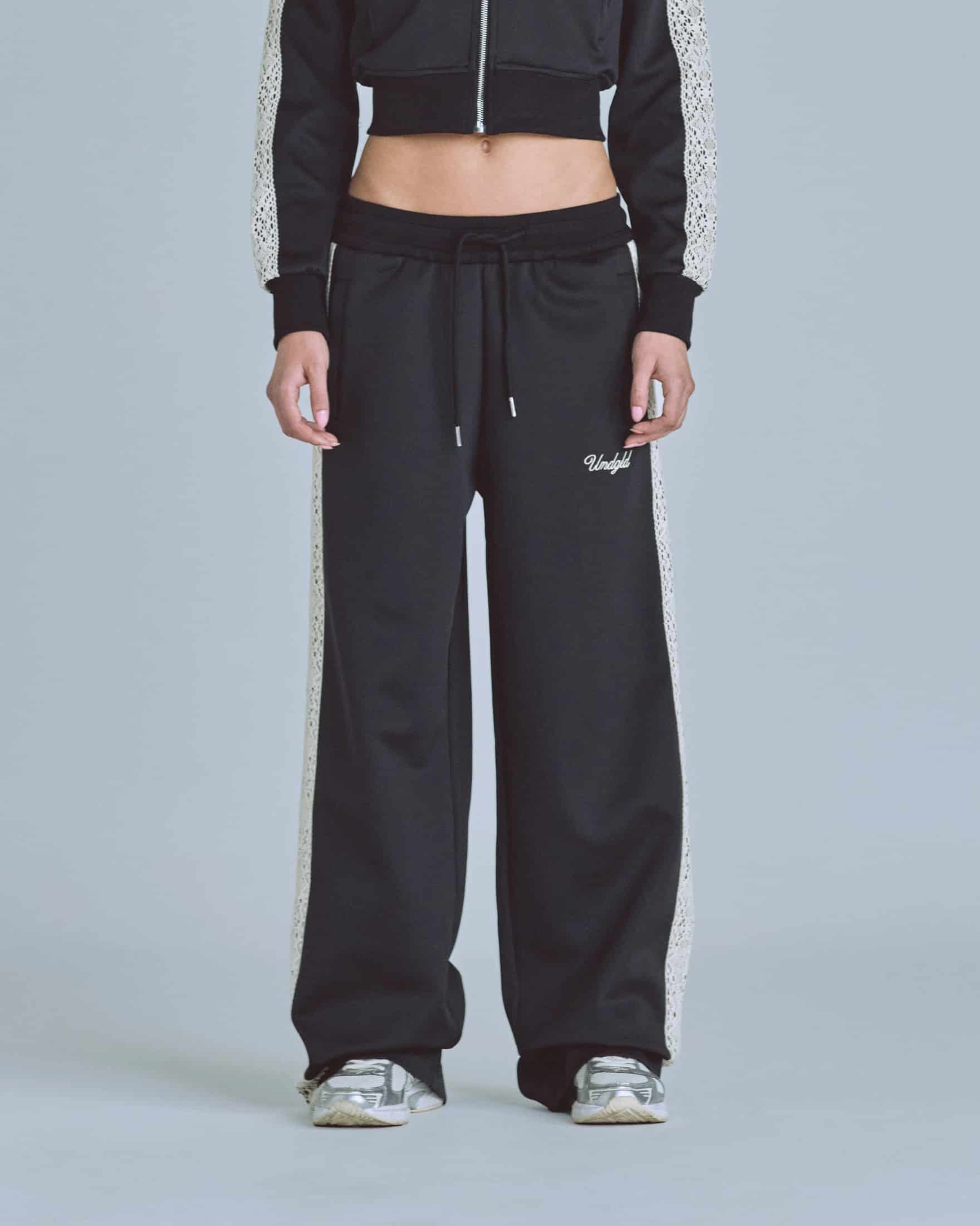 W Basics Undgld Lace-panel Track Pants Black - miniatura 2