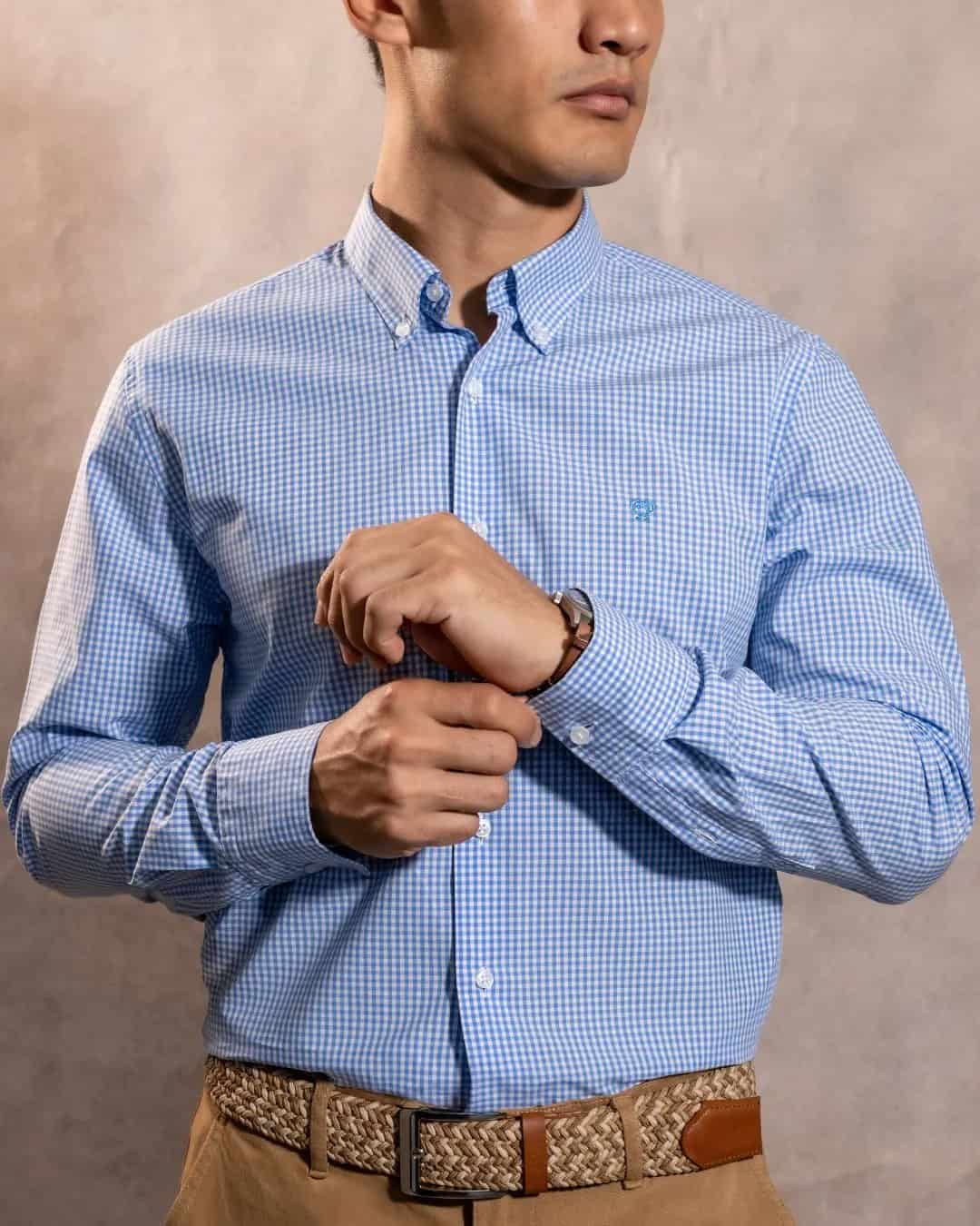 Camisa Antimanchas Popelina Cuadros Azul Claro Logo Combinado - miniatura 4
