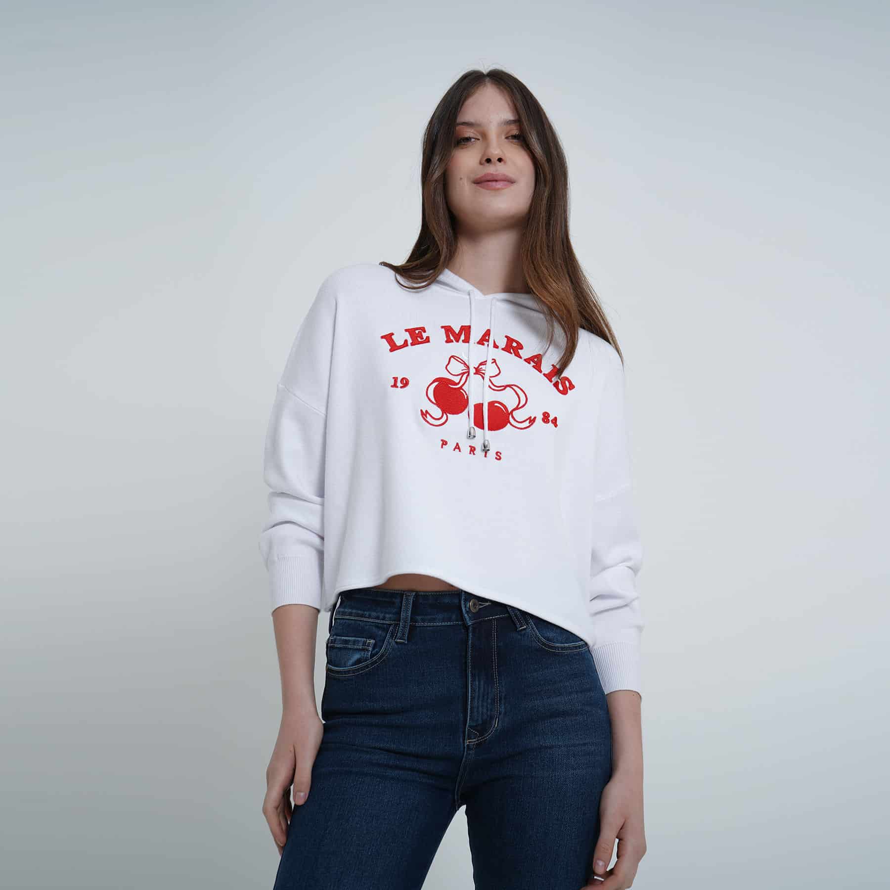 Buzo sudadera crop con capucha bordado Berry - miniatura 1