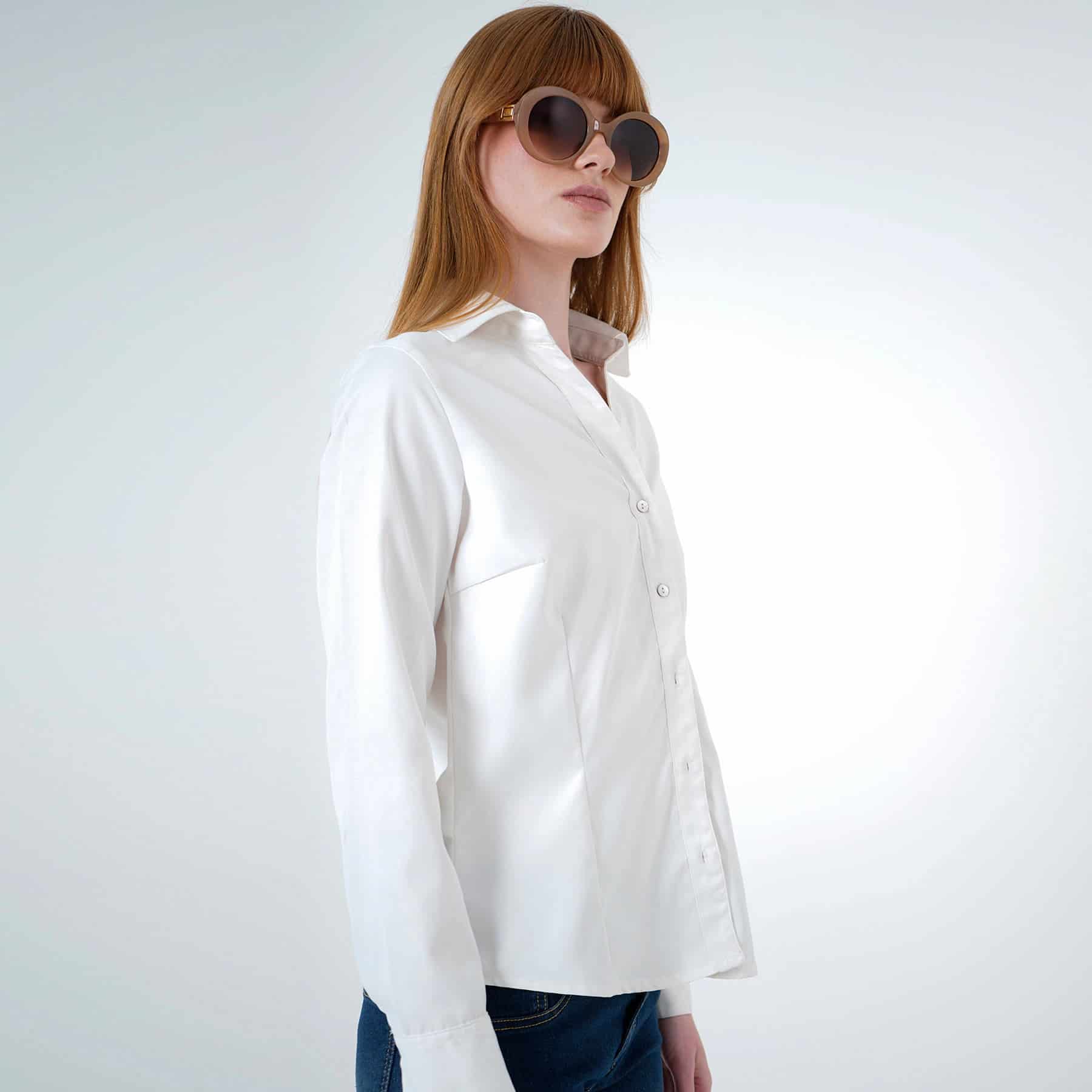 Blusa cuello camisero manga larga con pinzas de entalle - miniatura 1