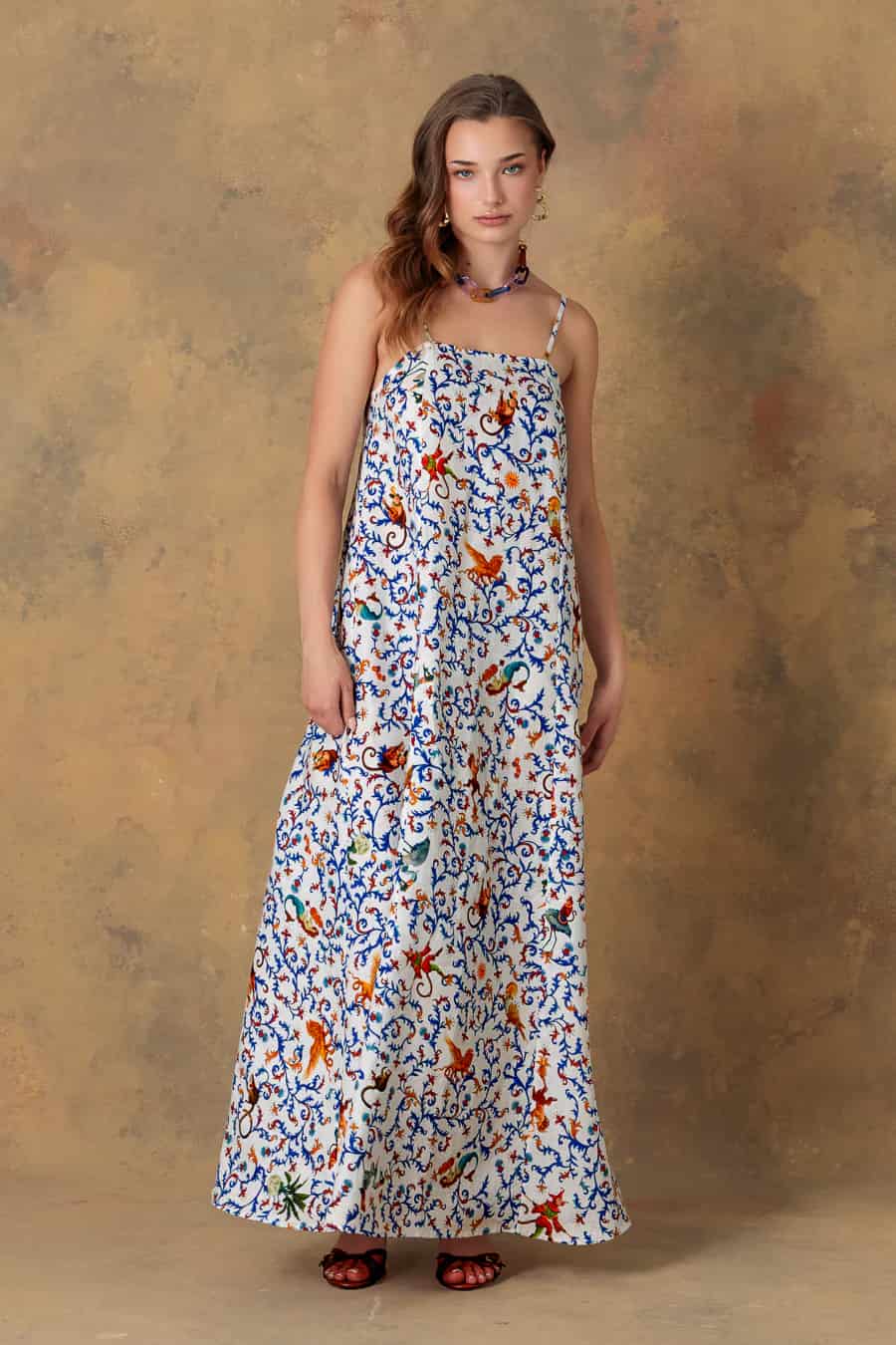 Women's dress linen delphos white - miniatura 4