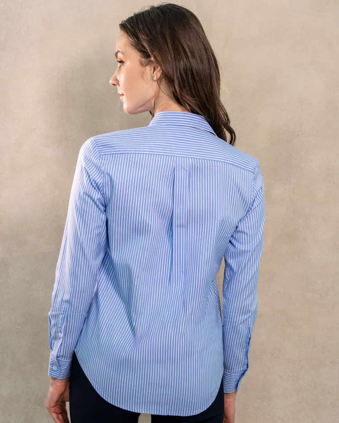 Camisa Antimanchas Oxford de Mujer Rayas Azul Princeton - miniatura 4