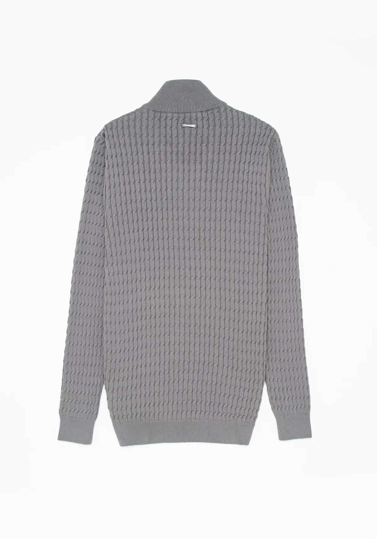 Saco Trenzado Half Zip Algodón Gris Oscuro - miniatura 4