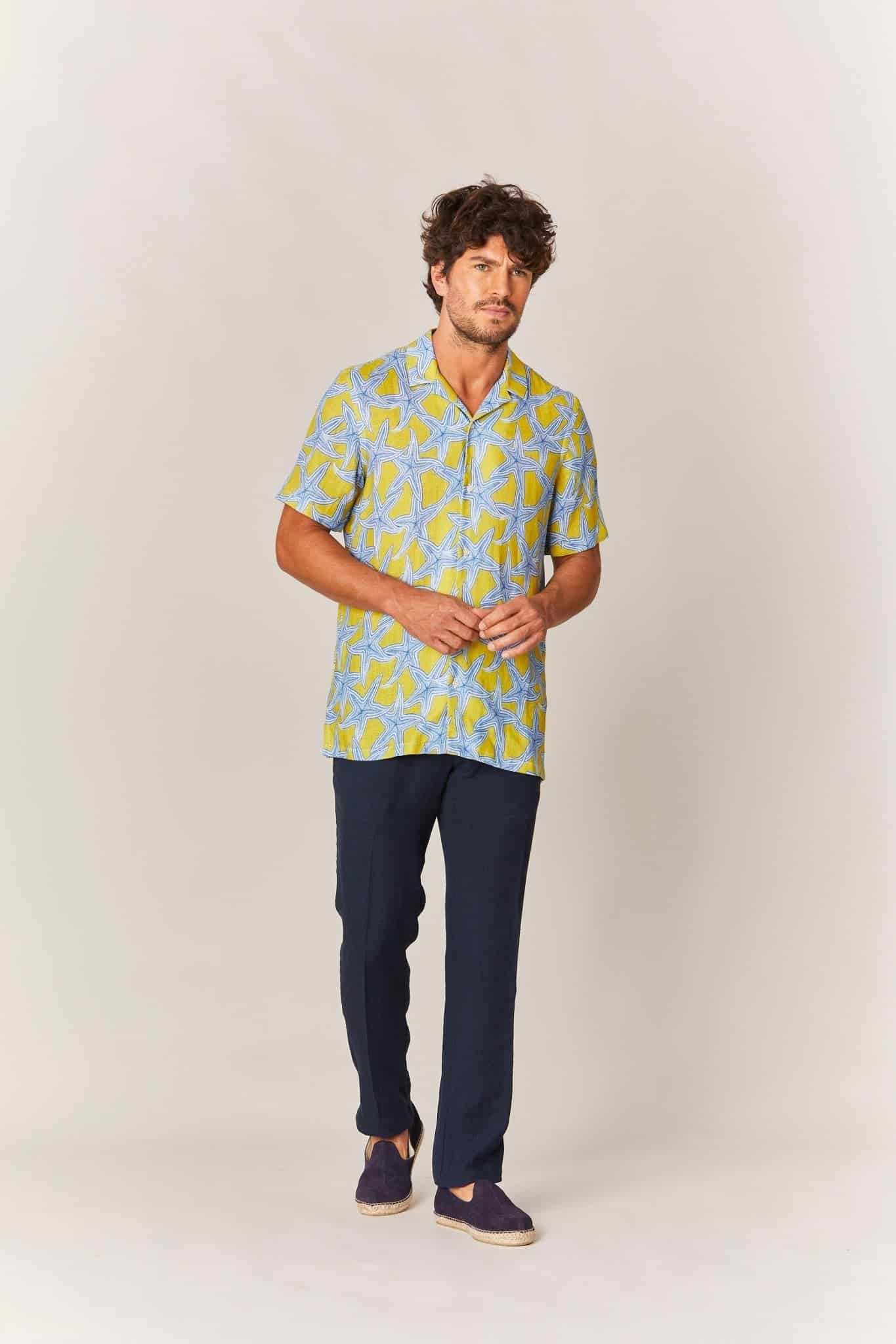 Men's linen shirt yellow intaglio - miniatura 2