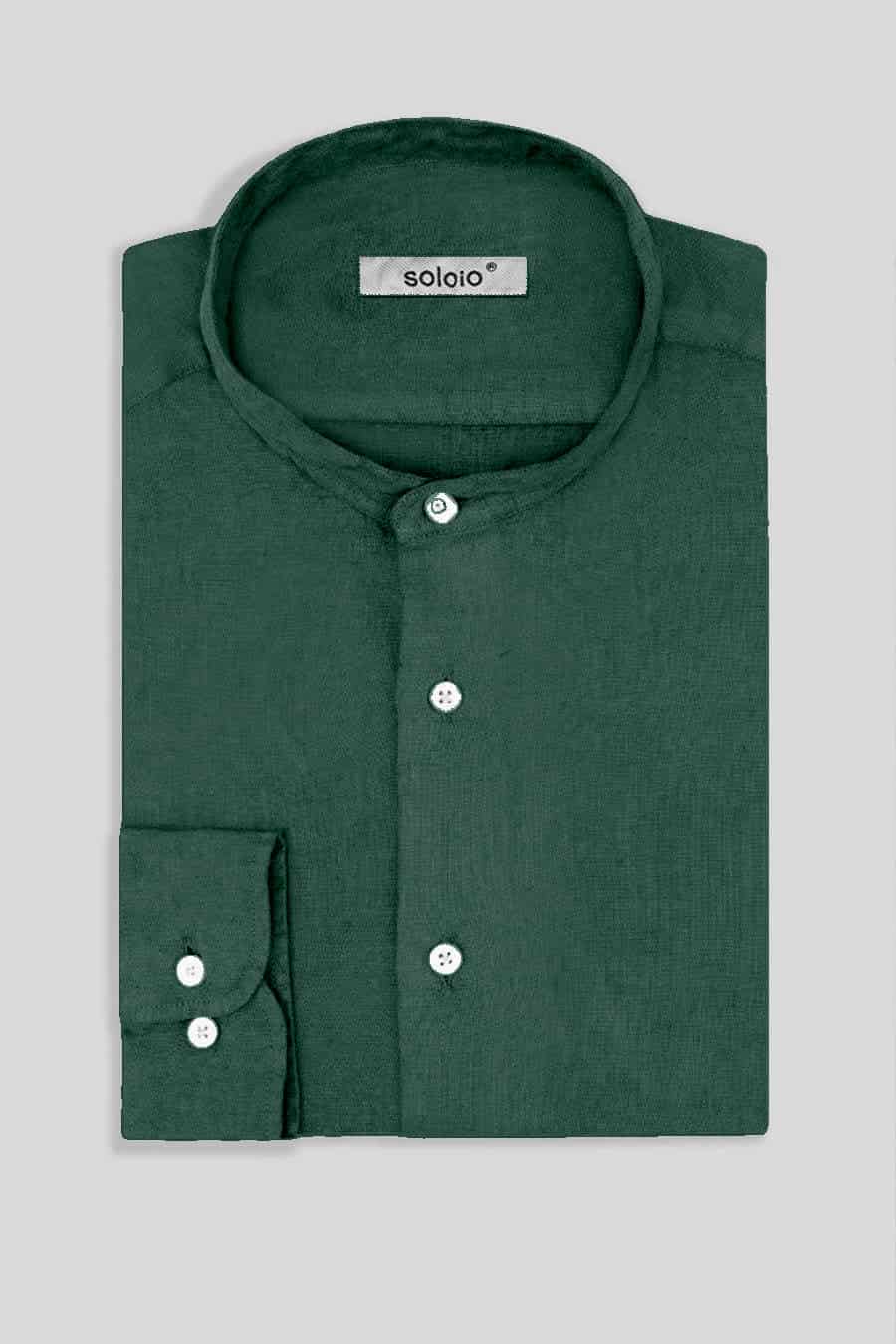 Men's linen shirt mao dark green - miniatura 3