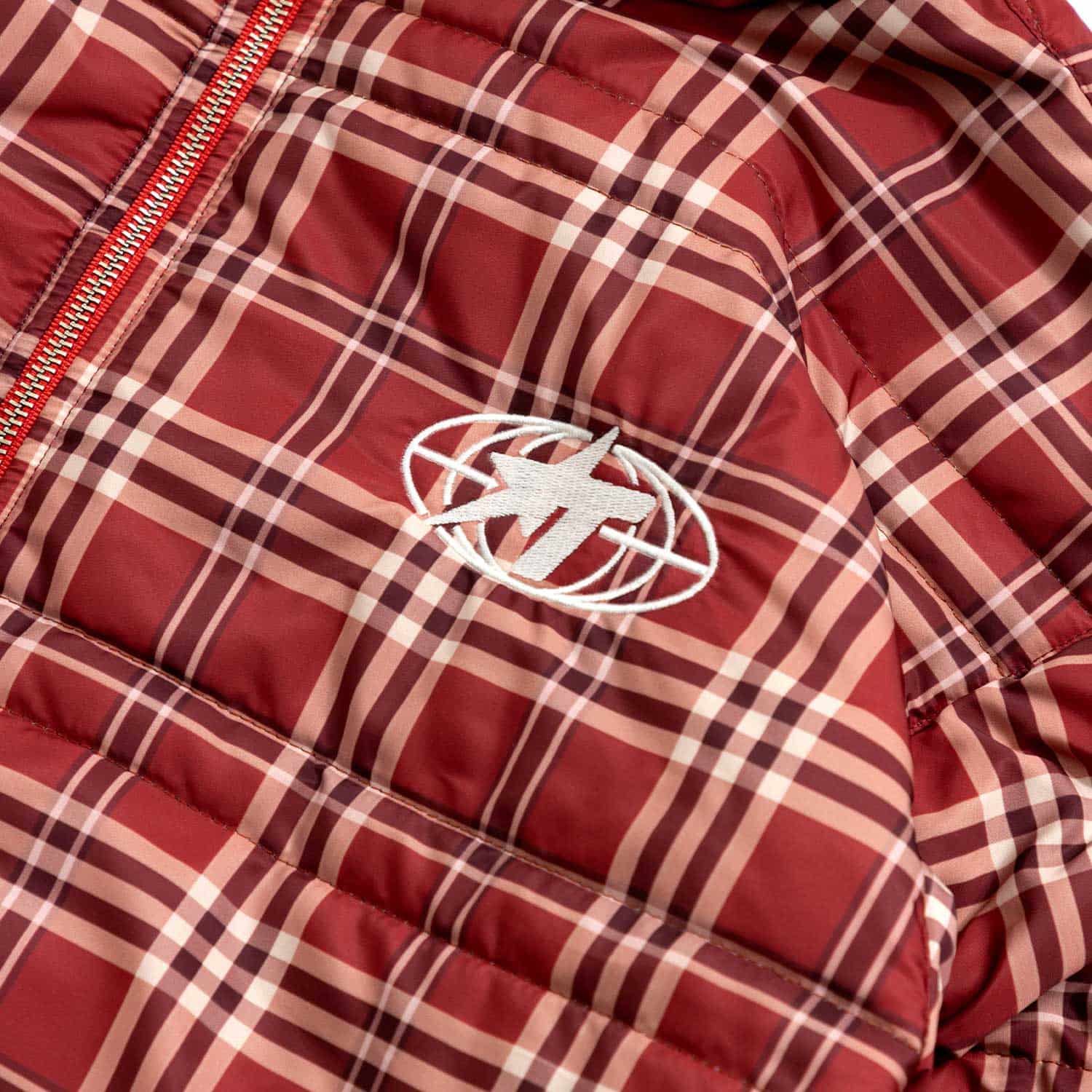 Intuition Plaid Puffer Jacket - Burgundy - miniatura 5