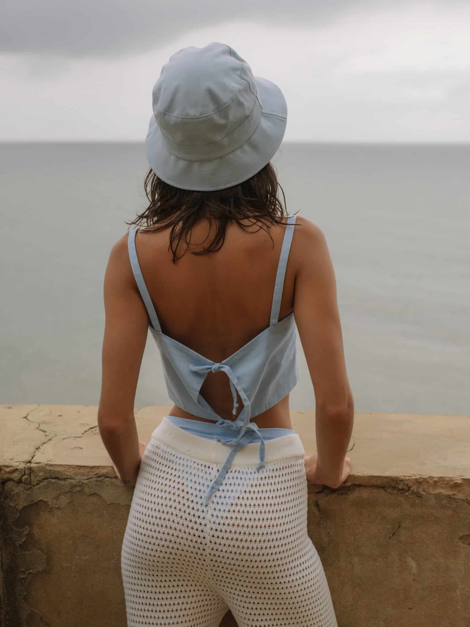 SQUARE LINEN TOP - BABY BLUE - miniatura 6