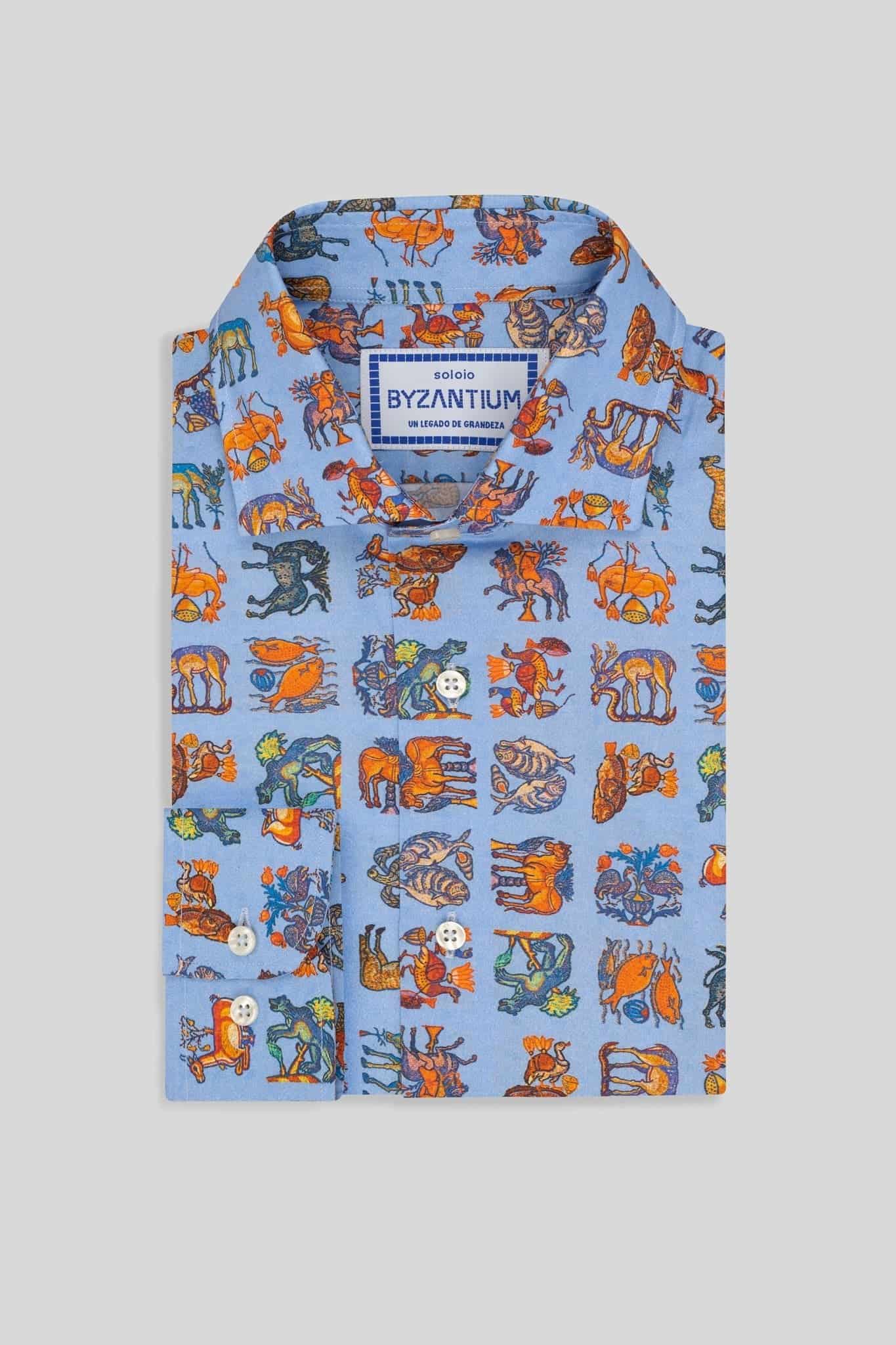 Men's cotton shirt green sky blue byzantium - miniatura 3