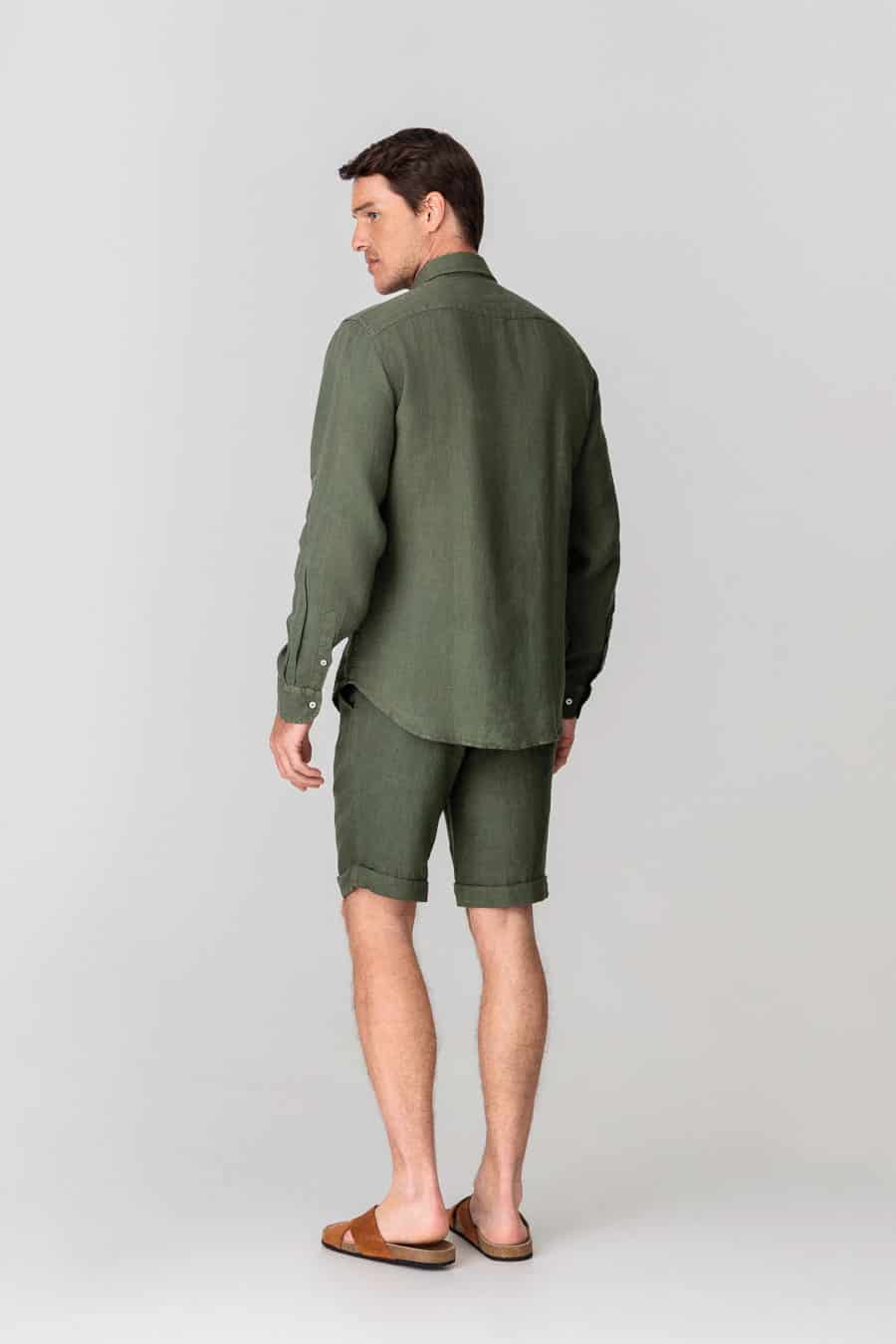 Men's linen shirt military green - miniatura 3