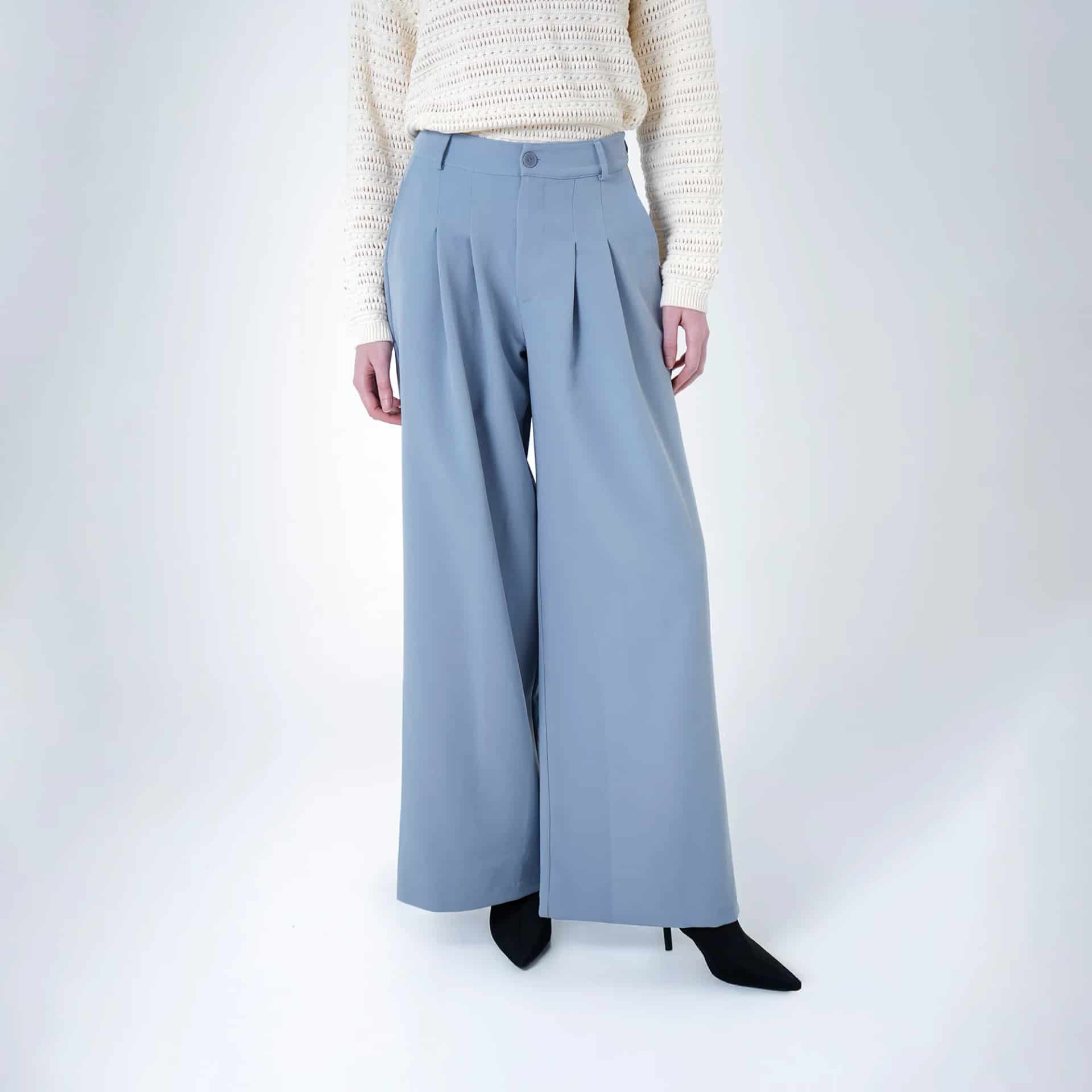 Pantalón palazzo elegante con prenses - miniatura 5