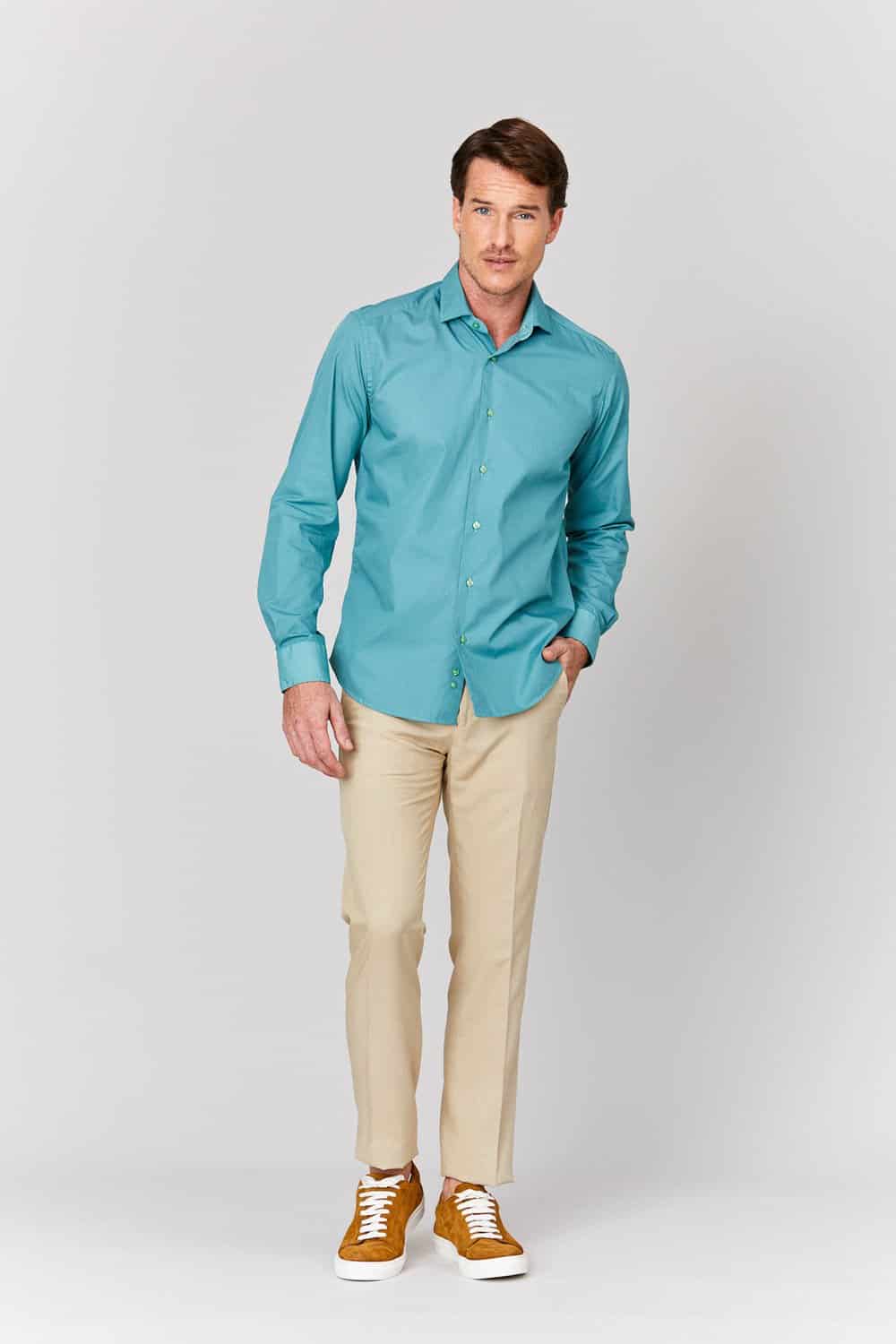 Men's basic green cotton muslin shirt - miniatura 1