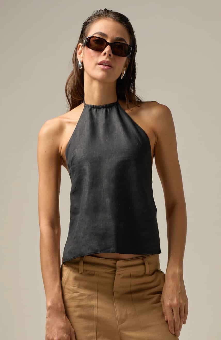 Top Inara de lino | Negro - miniatura 1