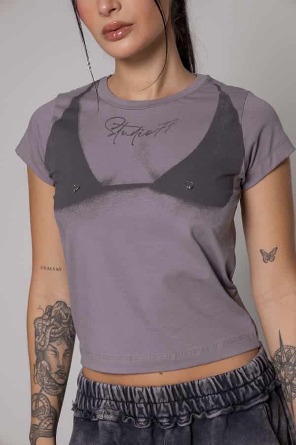 Crop T-Shirt boobs Unspeakable-Gris - miniatura 2