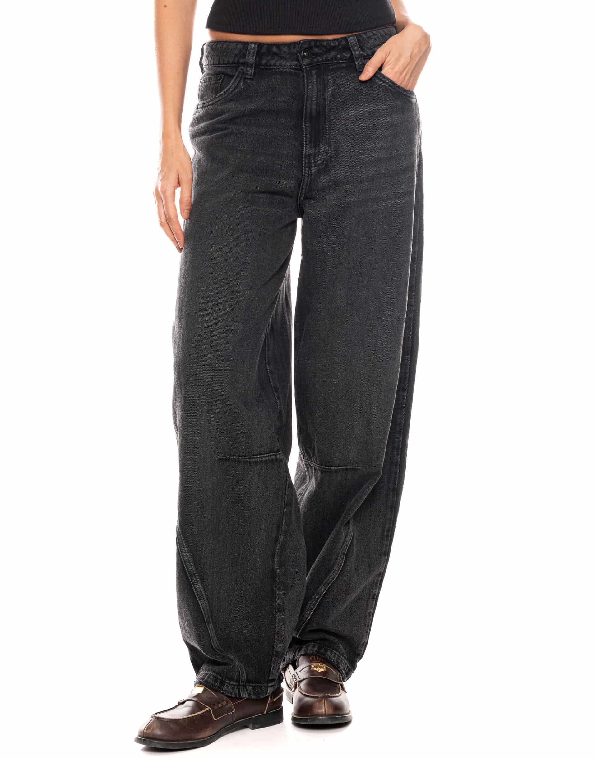 Jeans Wide Leg Tiro Medio Denim Negro - miniatura 1