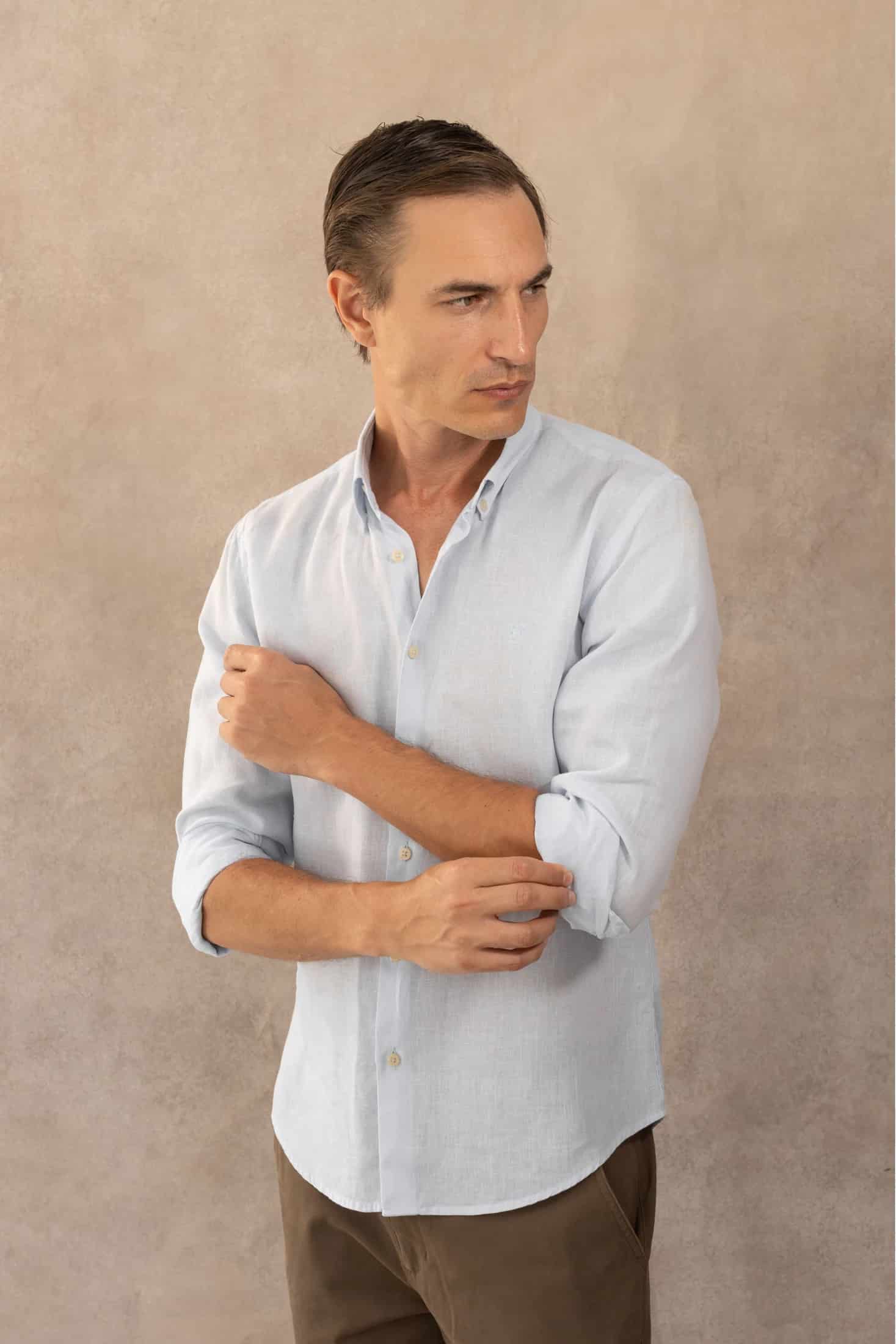 Camisa Antimanchas Lino Azul Capri - miniatura 1