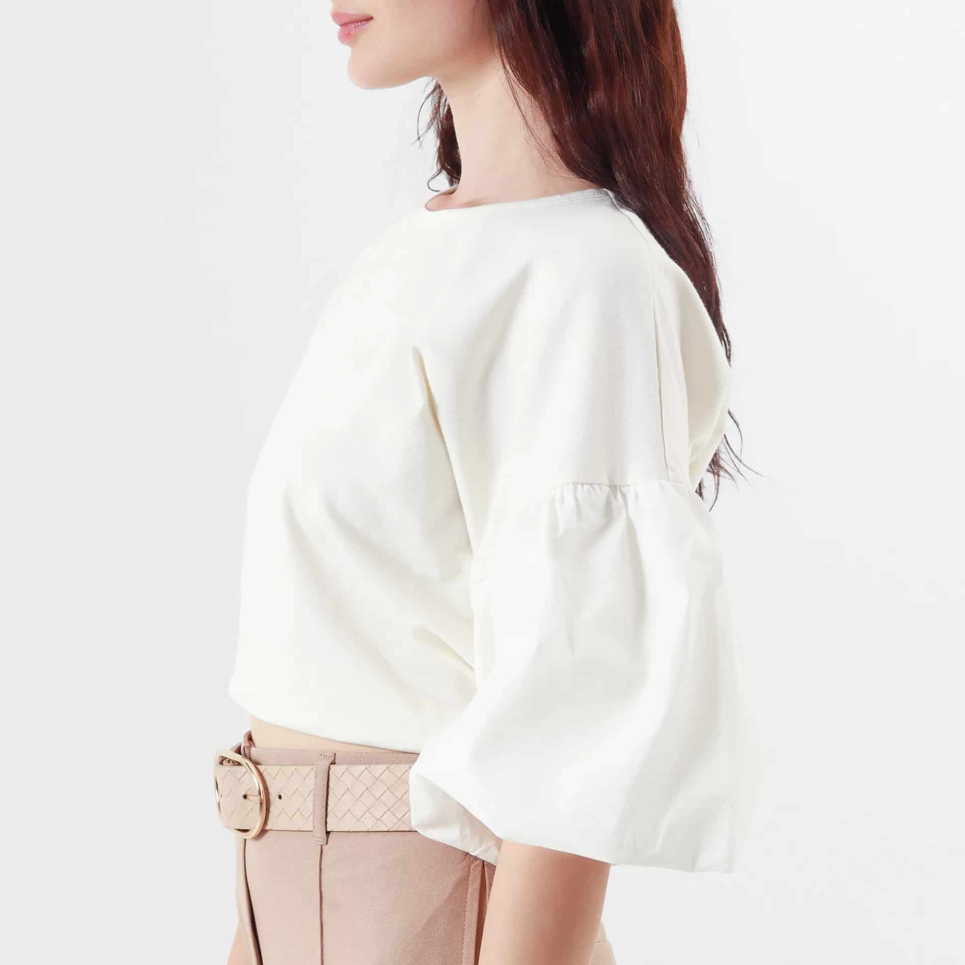 Camiseta crop ancha cuello redondo manga 3/4 para anudar en cintura - miniatura 4