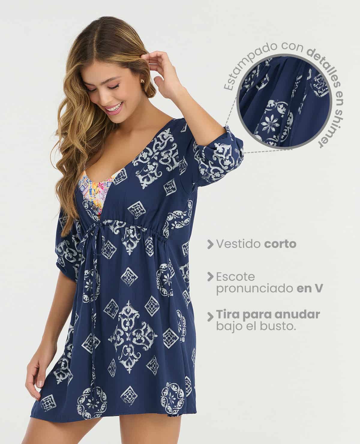 Vestido Corto | Escote en V | Mangas 3/4 - miniatura 2