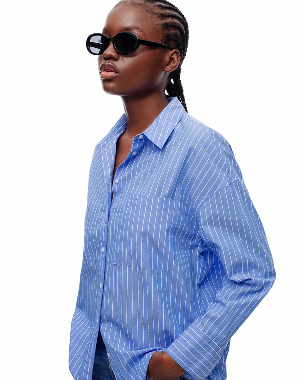 Camisa manga larga oversize algodón rayas mujer - miniatura 3