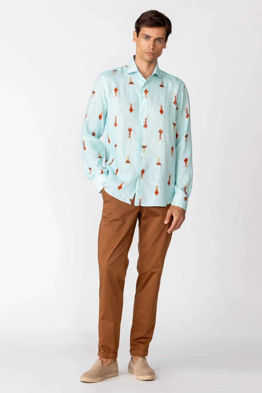 Men's linen shirt sky blue verne - miniatura 1