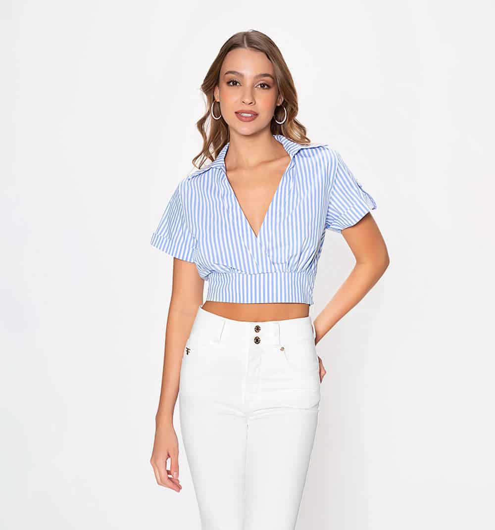 Blusa crop manga corta con guardapolvo y - miniatura 2