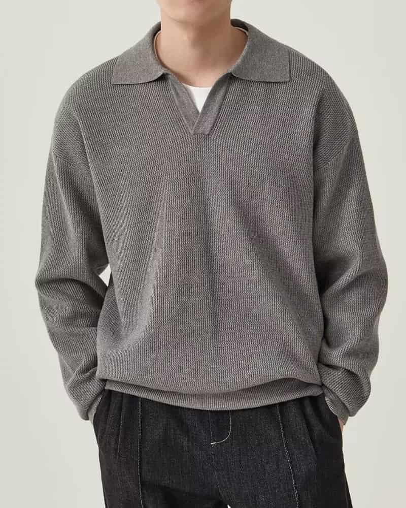 Textured Knit Polo Sweater - miniatura 1