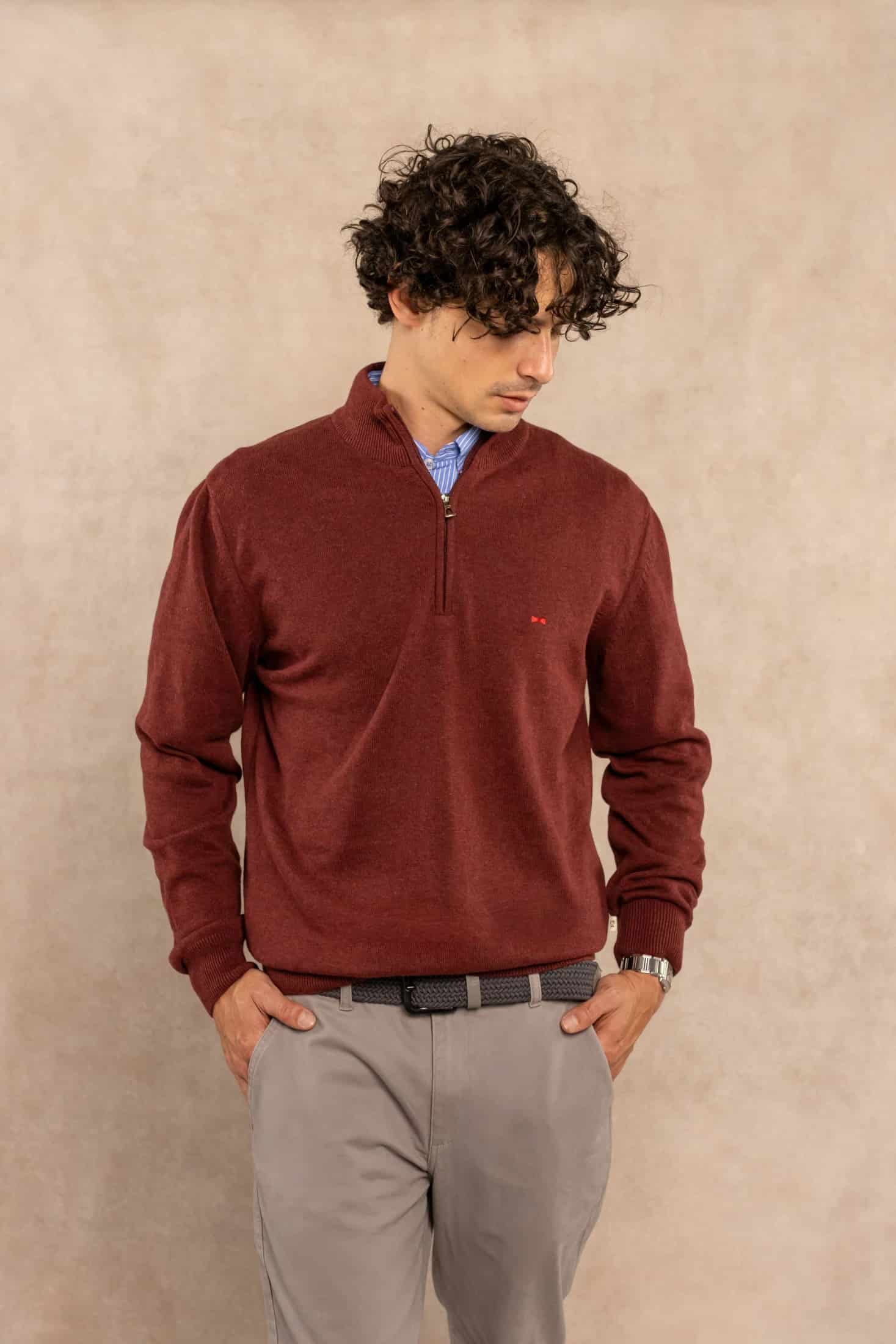 Halfzip Algodon Peinado Antiarrugas Vintage Wine - miniatura 1