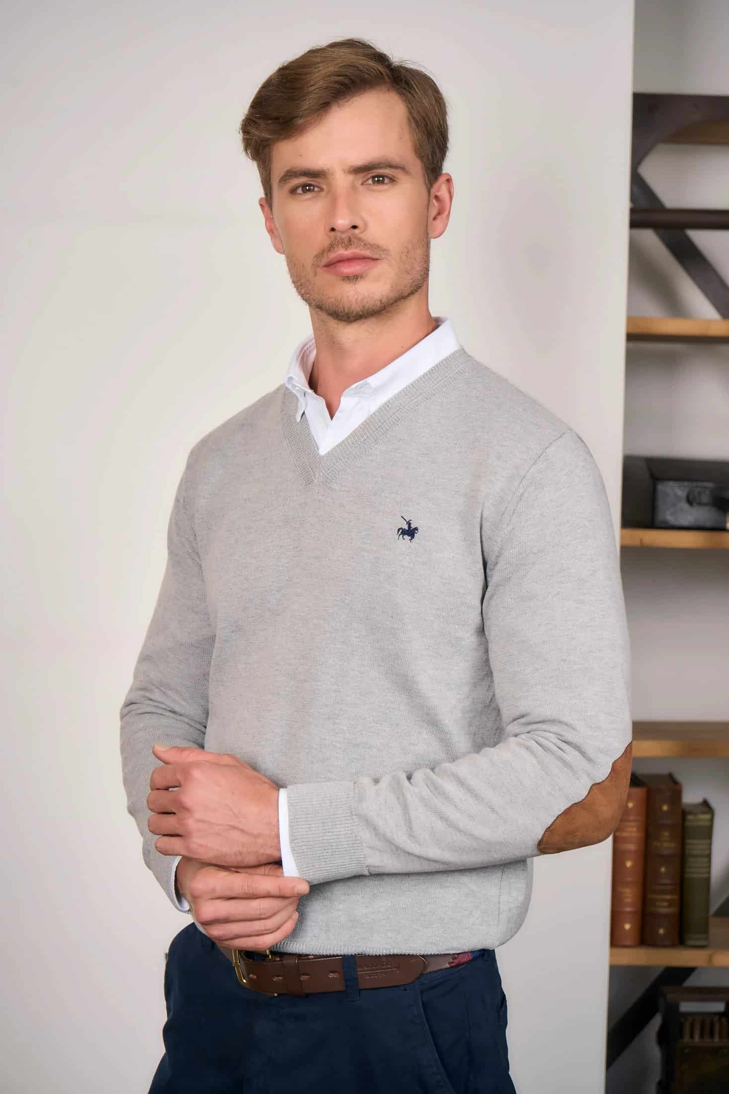 Suéter V neck Hombre Gris Claro - miniatura 1