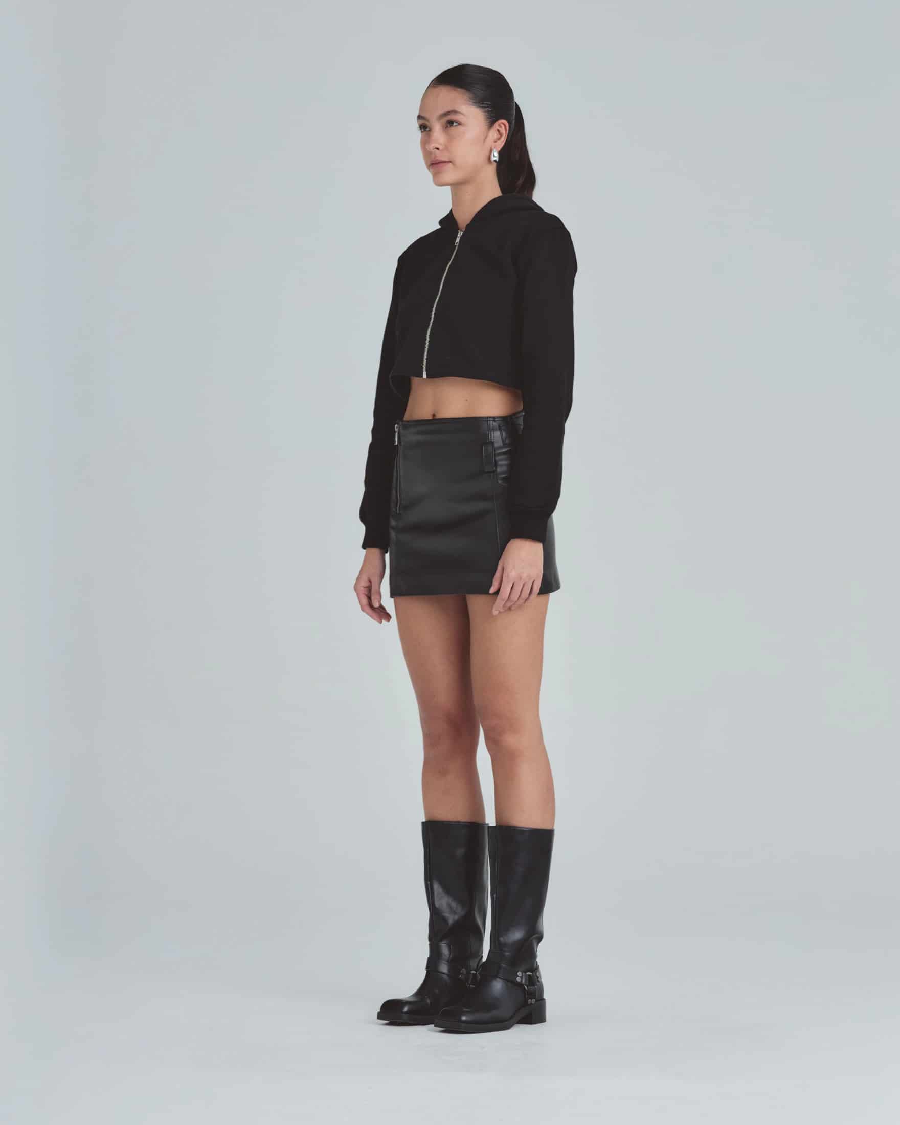 Line Basic Slim Fit Zip Up Cropped Hoodie Black - miniatura 5