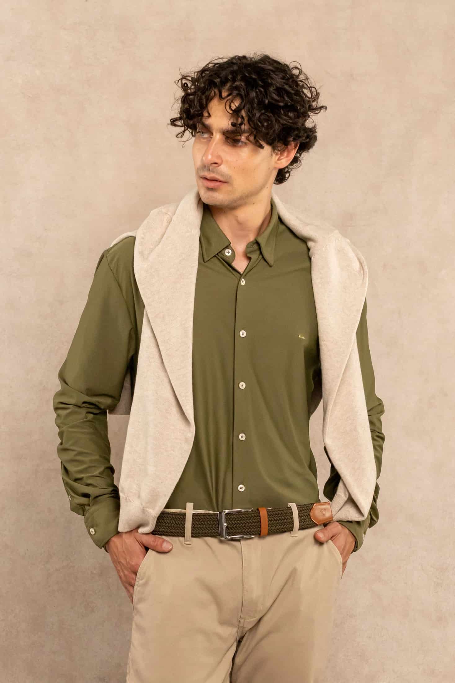 Camisa Performance Oxford Verde Militar - miniatura 1