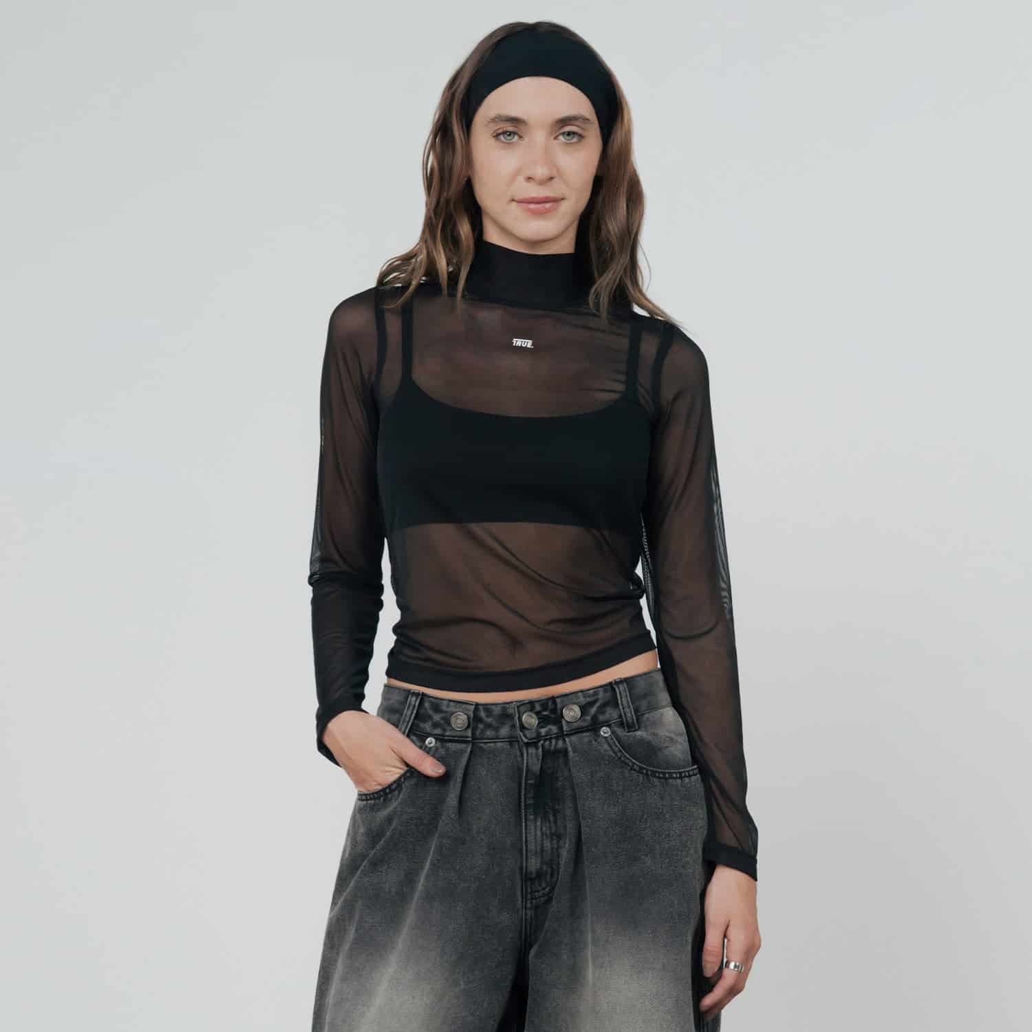 Mesh LS Mock Tee - Black - miniatura 2