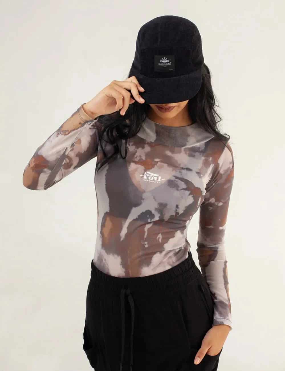 Crop Top Largo Mesh Manga Larga Butterfly verde militar Mujer - miniatura 4