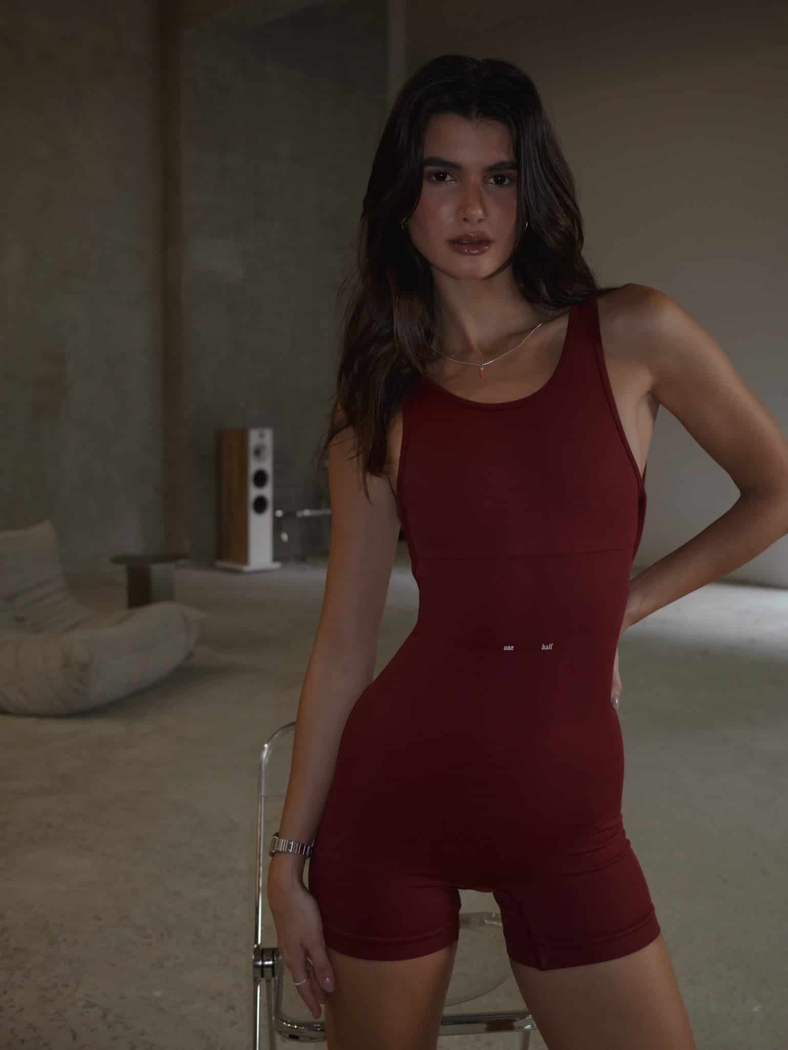 OPEN STRAPS SEAMLESS UNITARD - SOLID ROBUST RED - miniatura 7